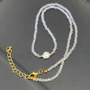 Handmade Clear Seed Bead Single Real Freshwater Pearl Necklace NEW